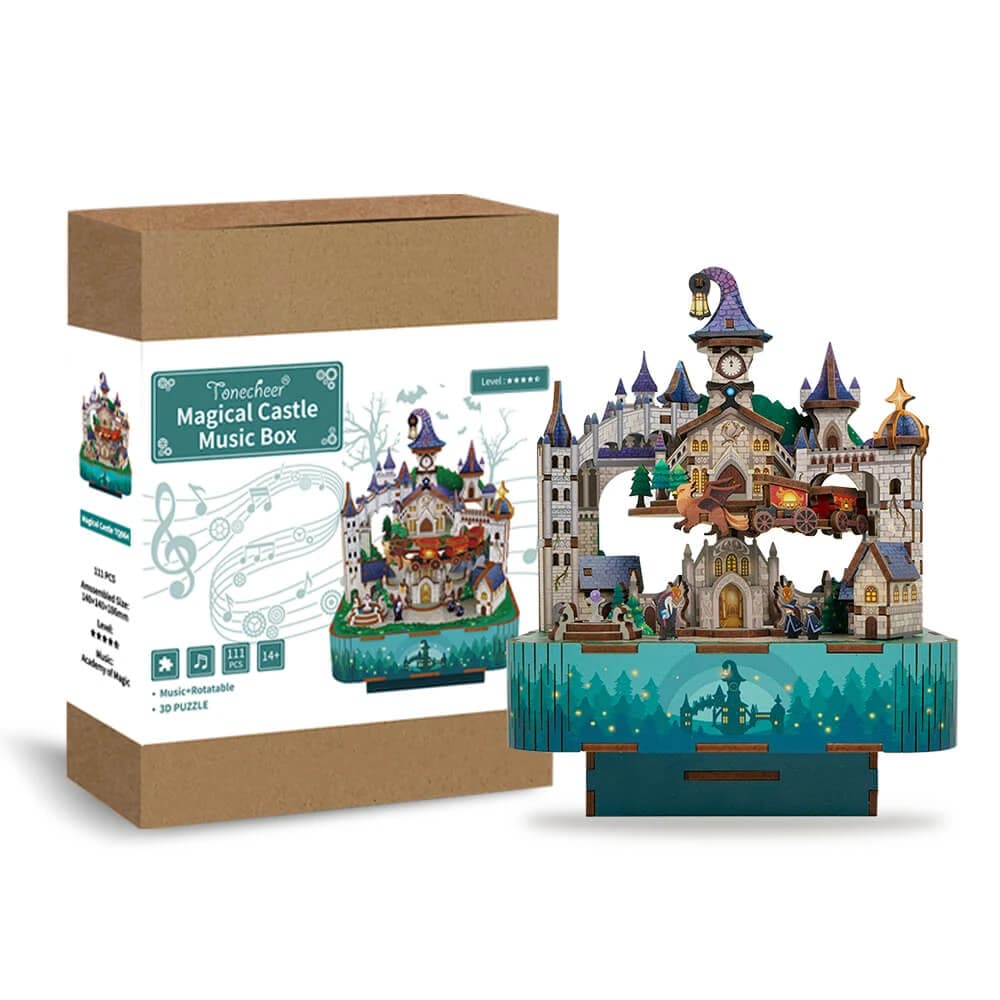 3D Wooden Puzzle DIY Rotating Music Box Kit (Magical Castle)